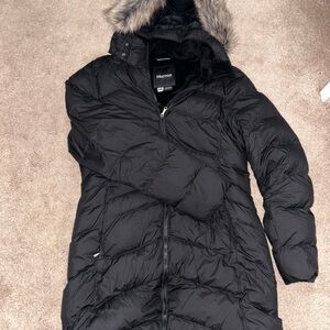 Marmot Black Puffer Jacket with Removable Faux Fur Hood